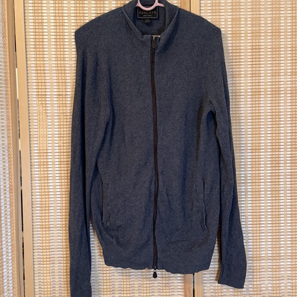 Jos A Bank Reserve Mens M Cardigan Sweater Gray Full Double Zip Preppy Office - Picture 1 of 8